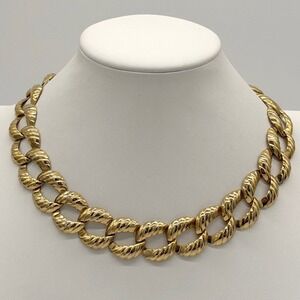 Vintage Chunky Curb Link Necklace Bold Chain Statement Gold Tone 17"